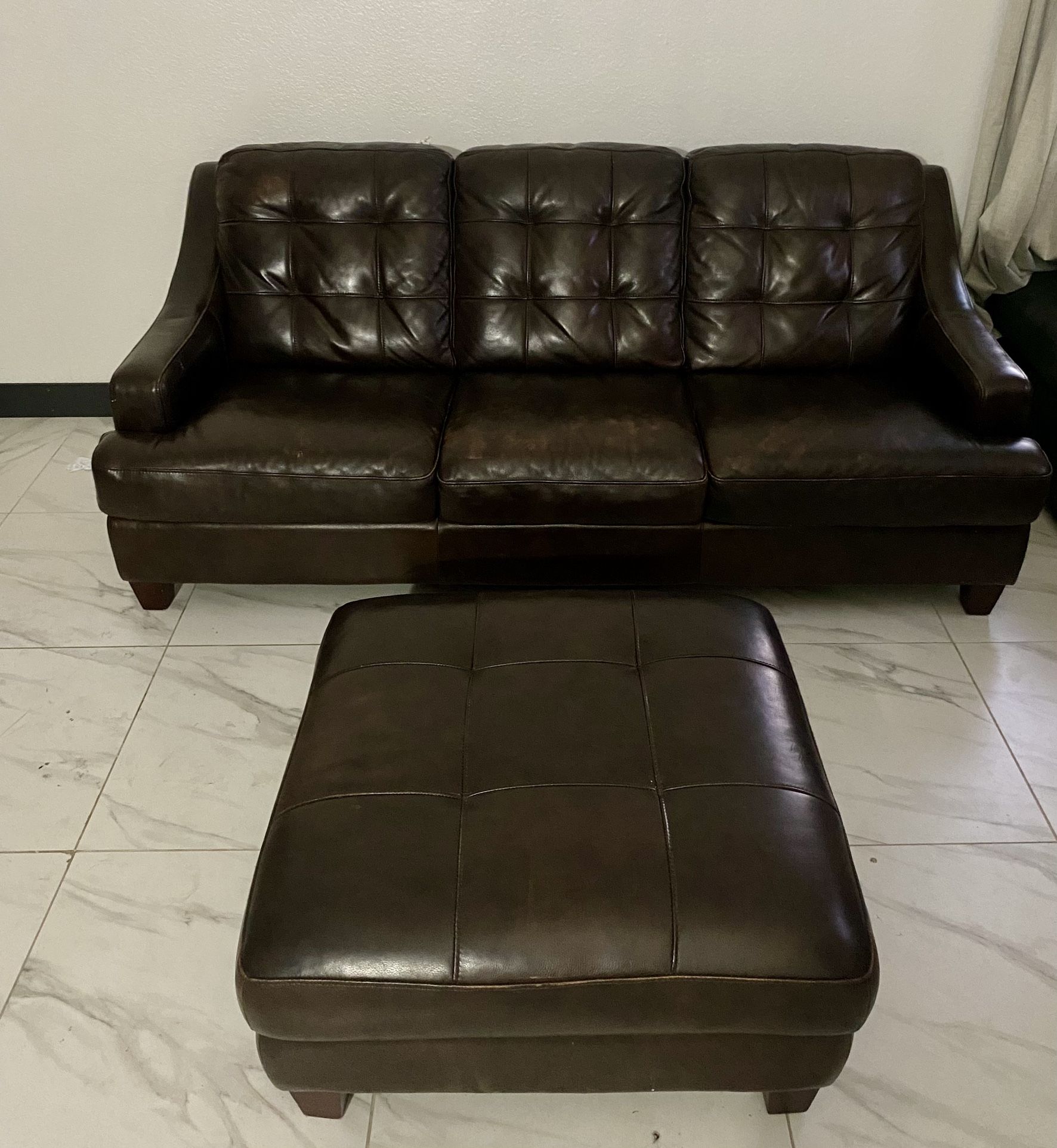 3 Sit Leather Sofa And Ottoman with storage , Bassett Upholstery
