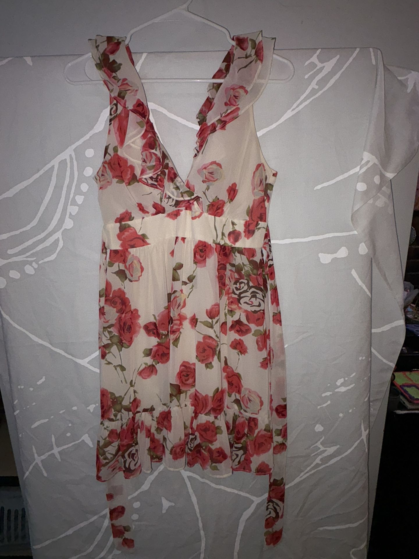 Forever 21 Red and Cream Floral Belted Blouse/Mini Dress