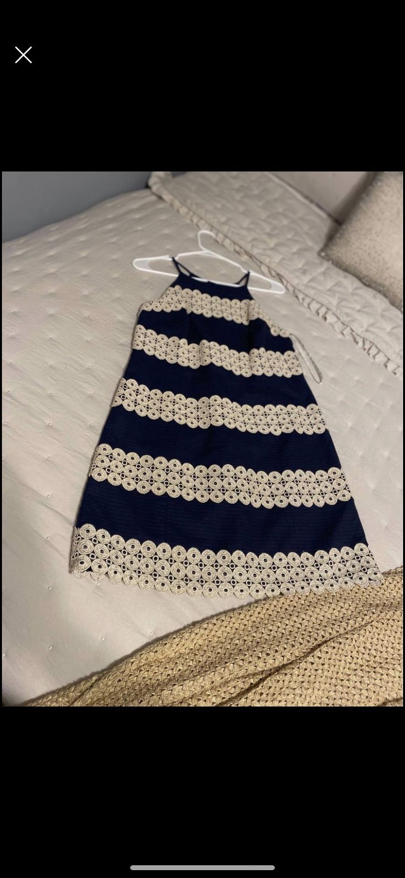 Lily Pulitzer 2 Navy Blue And Gold Annabelle Stripe Shift Dress