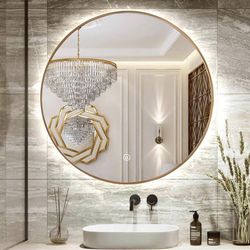 32" Round LED Bathroom Mirror, Wall Mounted Round Backlit Mirror LED Bathroom Vanity Mirror with Lig