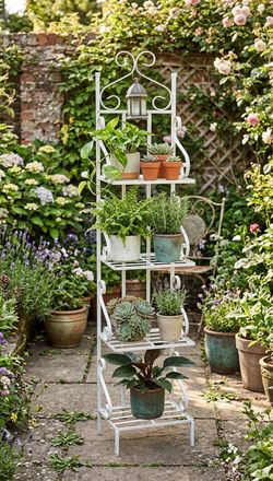 Vintage 64” tall White Wrought Iron Baker’s Rack / 4-Tier Plant Stand