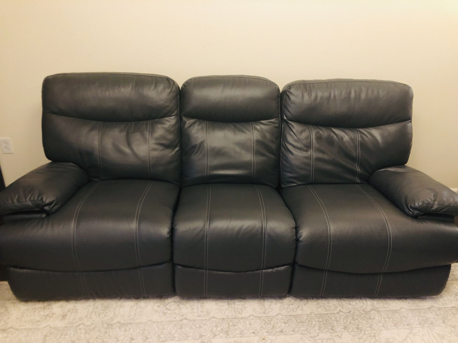 Excellent blue leather 3-seat living room sofa