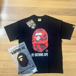 BAPE (A Bathing Ape) Graphic Tee – Black/Red Camo Ape Head (Size L) – Brand New