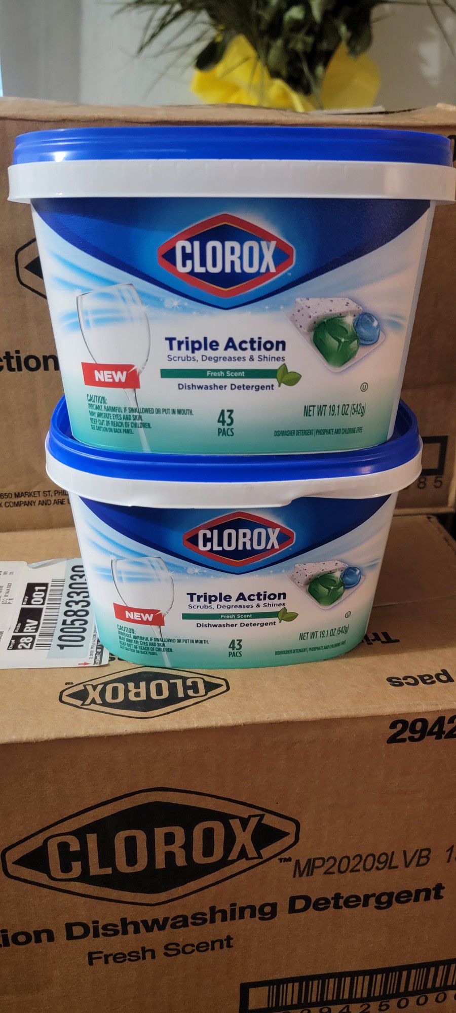 Clorox Triple Action Dishwasher Detergent Pacs, 43 Count Dishwashing Pacs, Fresh Scent