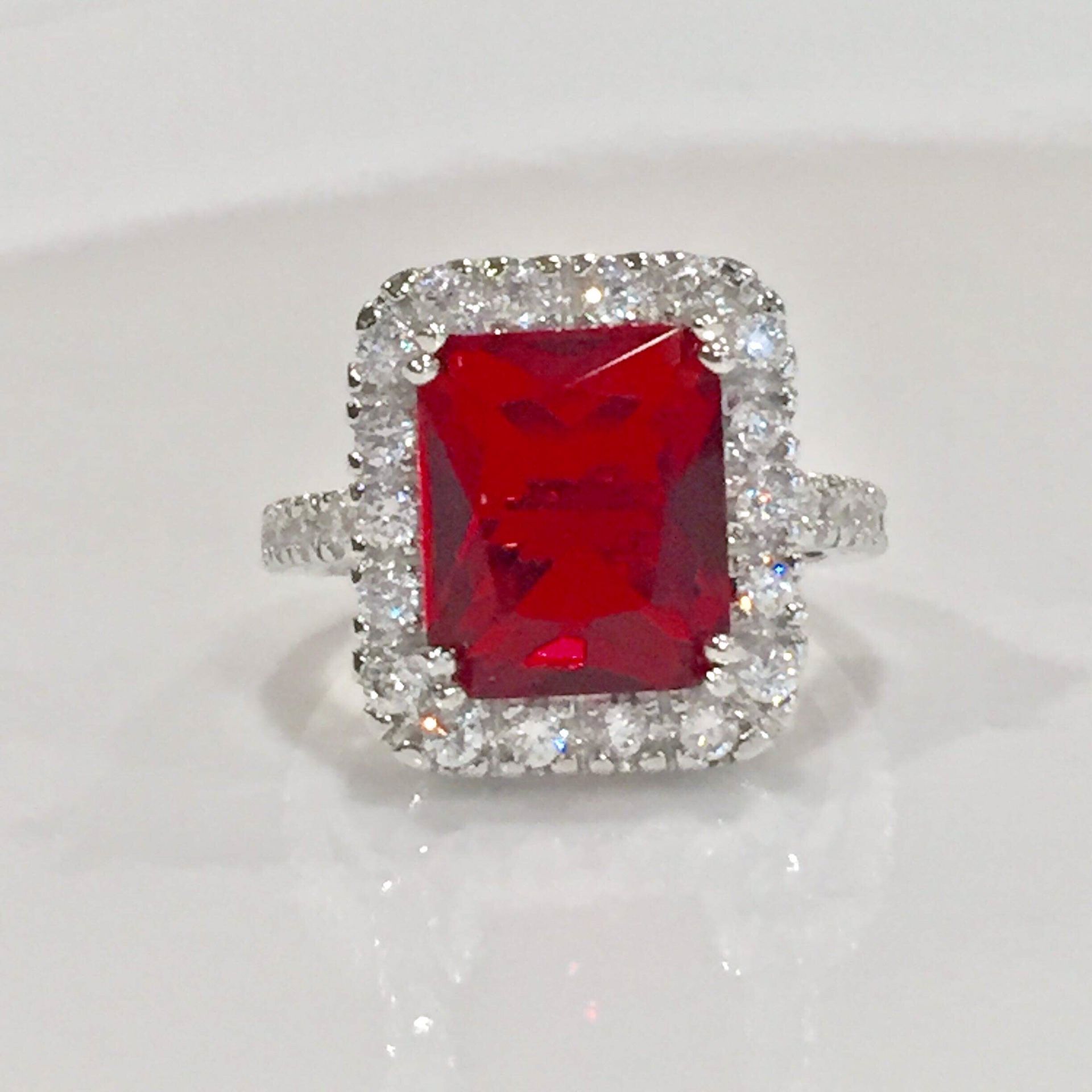 White gold plated ruby ring sz 7