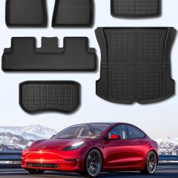 TESLA MODEL 3 FLOOR MATS and CARGO LINERS, 6PCS SET 