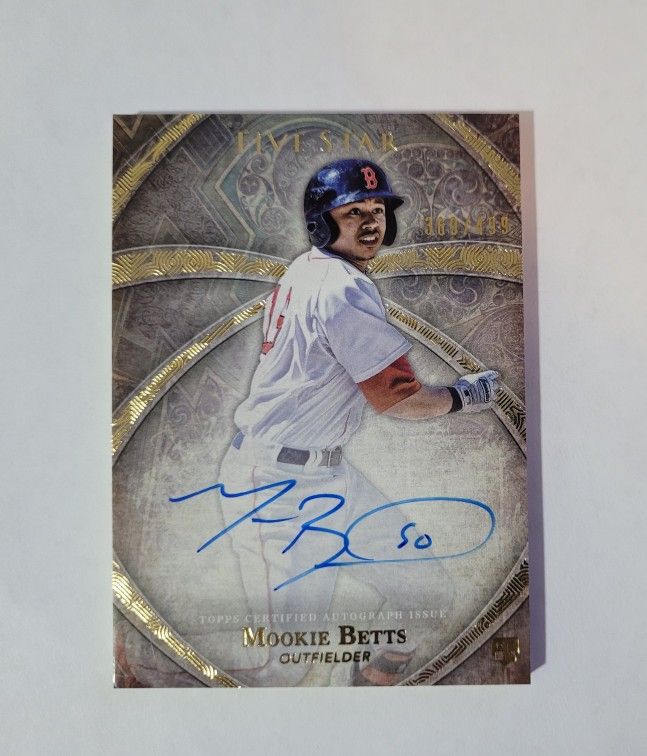 #/499 on card Auto Rc Mookie Betts 2014 Topps Five Star Rookie Autograph mvp π