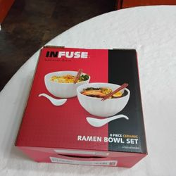 InFuse Ramen 8 Piece Ceramic Bowl And Spoon Set 