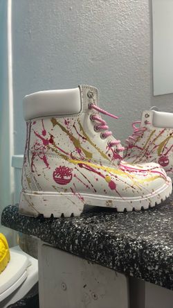 Timberlands Boots Custom Made Gold And White/Pink Stylish