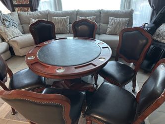 Poker/Dining Table with 6 Rolling Chairs