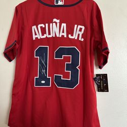RONALD ACUNA JR. SIGNED ATLANTA BRAVES AUTOGRAPHED NIKE JERSEY W/COA Large 1