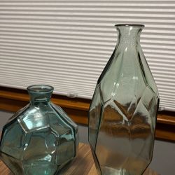 Set Of 2 Blue Glass Vases | geometric/origami. Decor