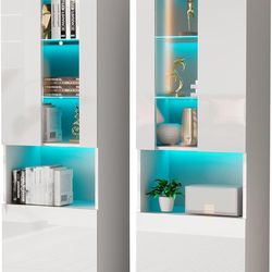 White Bookshelves with LED lights, NEW