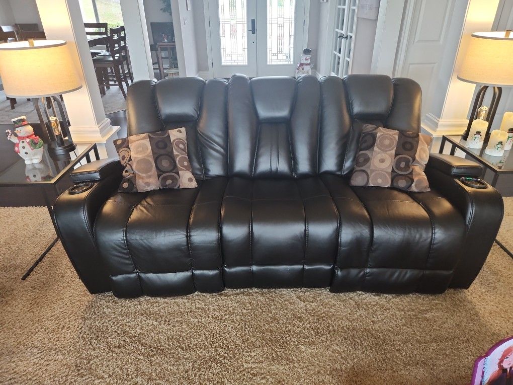 Reclining Power Leather Couch And Love Seat 