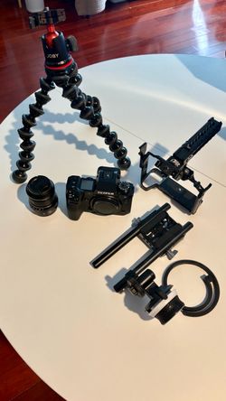 Fujifilm X-H2S Camera Body, Fujijon XF23mm lens, SmallRig Camera Cage with Handle, Focus Puller, & Joby GorillaPod Lot
