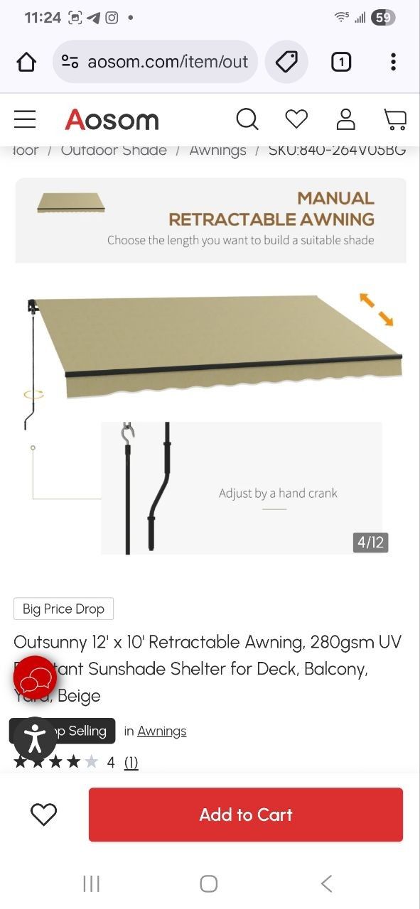 12' x 10' Retractable Awning,