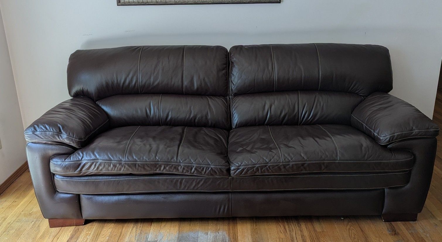 Chocolate Brown Leather Oversized Couch and Arm Chair