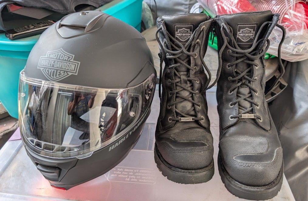 HARLEY DAVIDSON HELMET Modular HD-H24 Men's ((Size XXL)) & Harley-Davidson Men's Motorcycle Boots ((SIZE 12)) & T-Bag Motorcycle Backpack