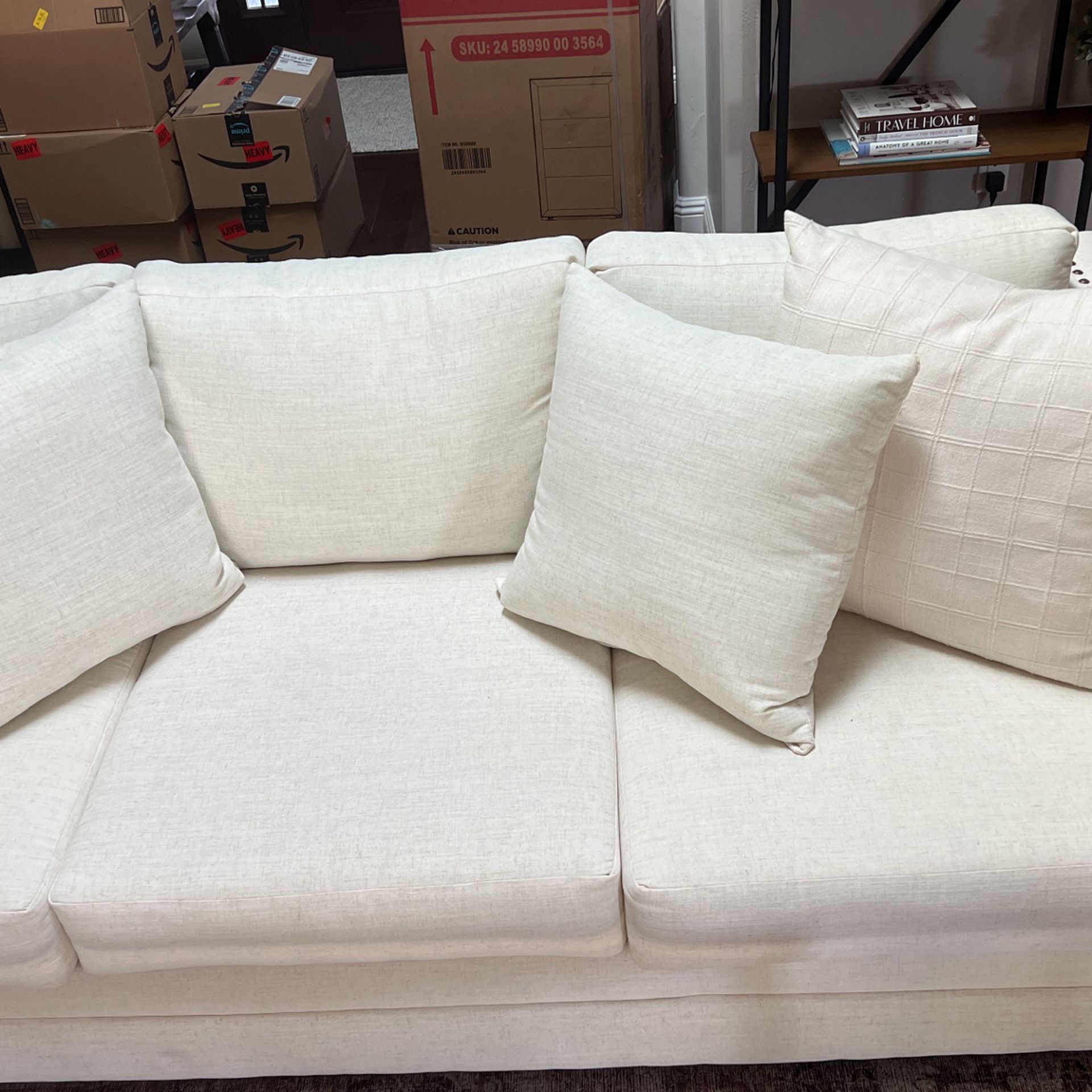 Excellent Condition Linen Sofa Set- Nailhead Trim W/ Accent Pillows from Mc Gee & Co. 
