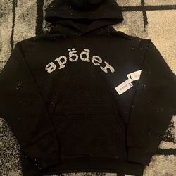 Sp5der VVS rhinestone Hoodie Black