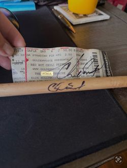 Red Hot Chili Peppers signed Chad Smith Drumstick & Ticket Stub!!!
