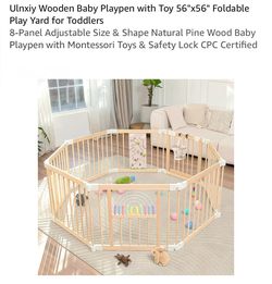 Ulnxiy Wooden Baby Playpen 8-Panel 56x56