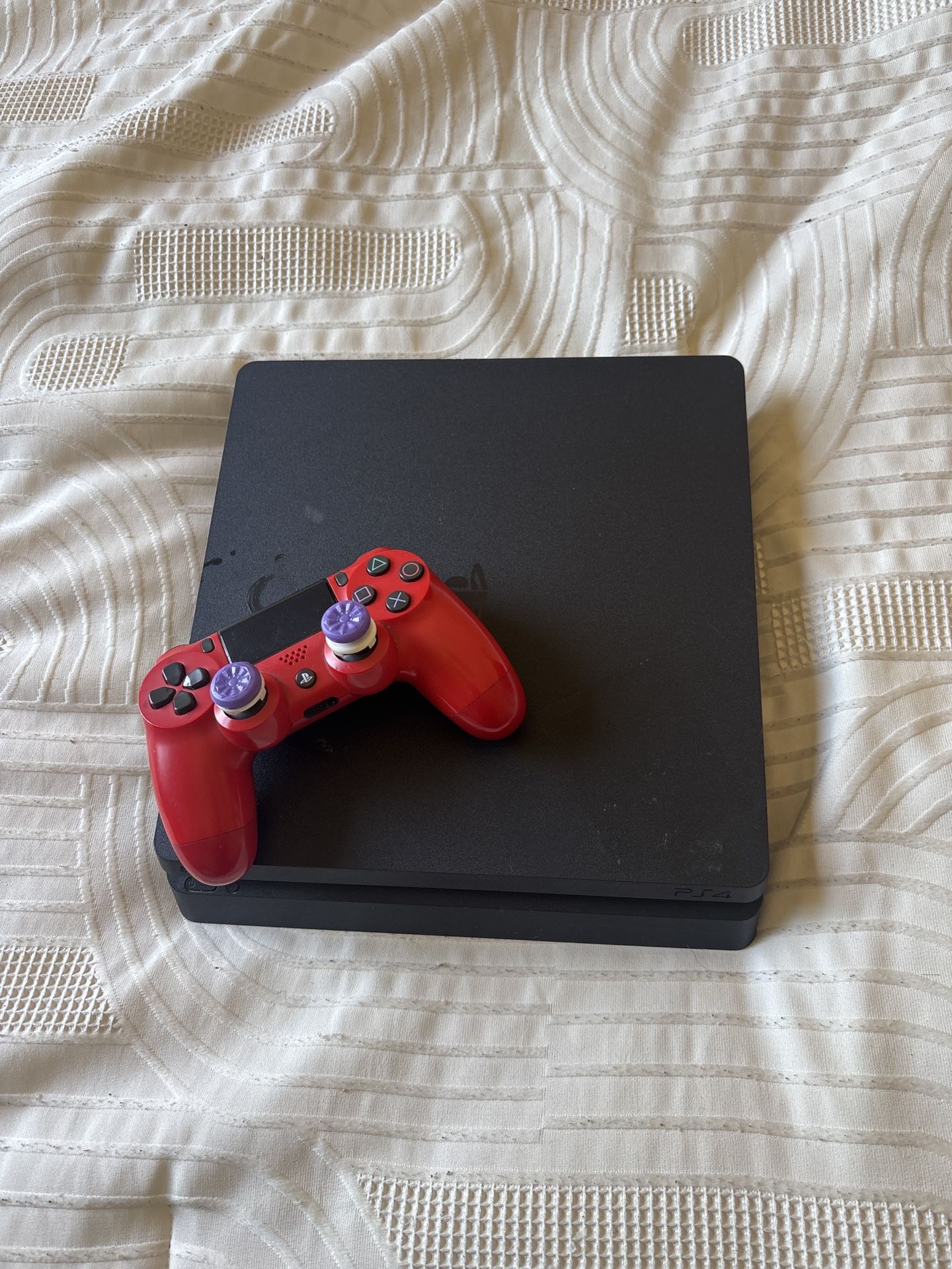 PS4 Slim + Red Controller + Power Cable – $180 FIRM