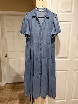 Women’s Denim Chambray Tiered Midi Dress