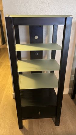 Black Wood AV Media Stand with Glass Shelves