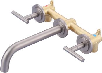 Wall Mount Bathroom Faucet Brushed Nickel Wall Faucet High Flow Two Handles Stainless Steels,Long Spout Reach,Widespread Bathroom Sink Faucet