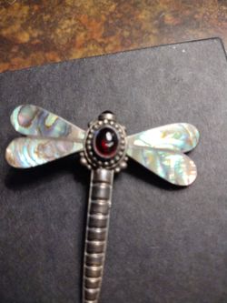 Vtg Sterling Albalone Dragon Fly Pendant