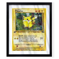 Art piece of pikachu Pokémon card in black frame