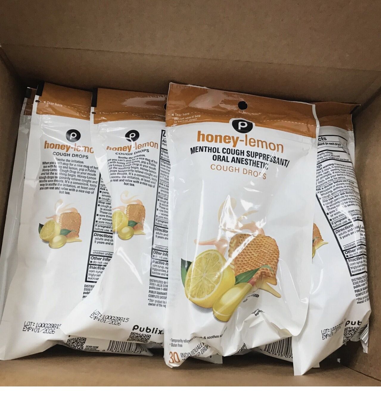 1350 Honey Lemon Cough Drops with Menthol Cough Suppressant Oral JAN 2026