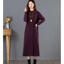 Elegant & Chic Autumn Women's Knitted A-Line Long Sleeves O-Neck Pullover Sweater Dress