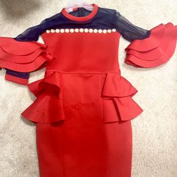 8-9 Year Girls Red Peplum Dress