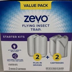 Zevo Flying Insect Trap (2 Plug-in Bases + 2 Cartridges) Featuring Blue UV Light