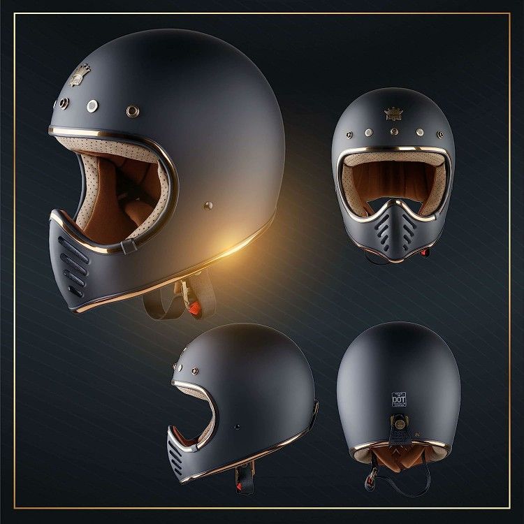 Royal H01 Full Face Motorcycle Helmet - Large - Matte Black | Retro - Elegant - Unique Design | Classic Style for Adult Women - Men | DOT Approved