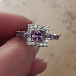 New - Amethyst and Zircon 925 Silver Ring - Size 6, 7, 8 or 9