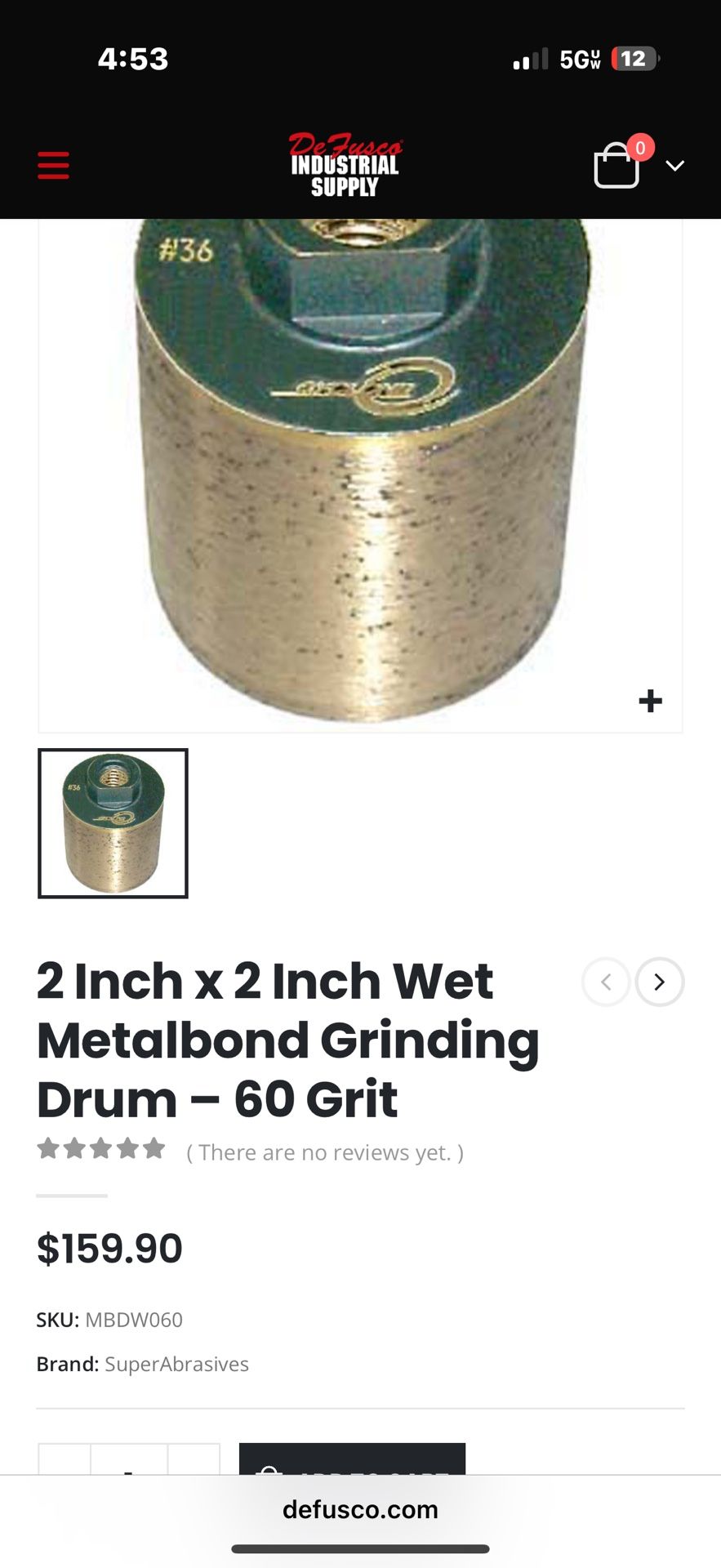 Defusco 2x2 Grinding Drum For granite.