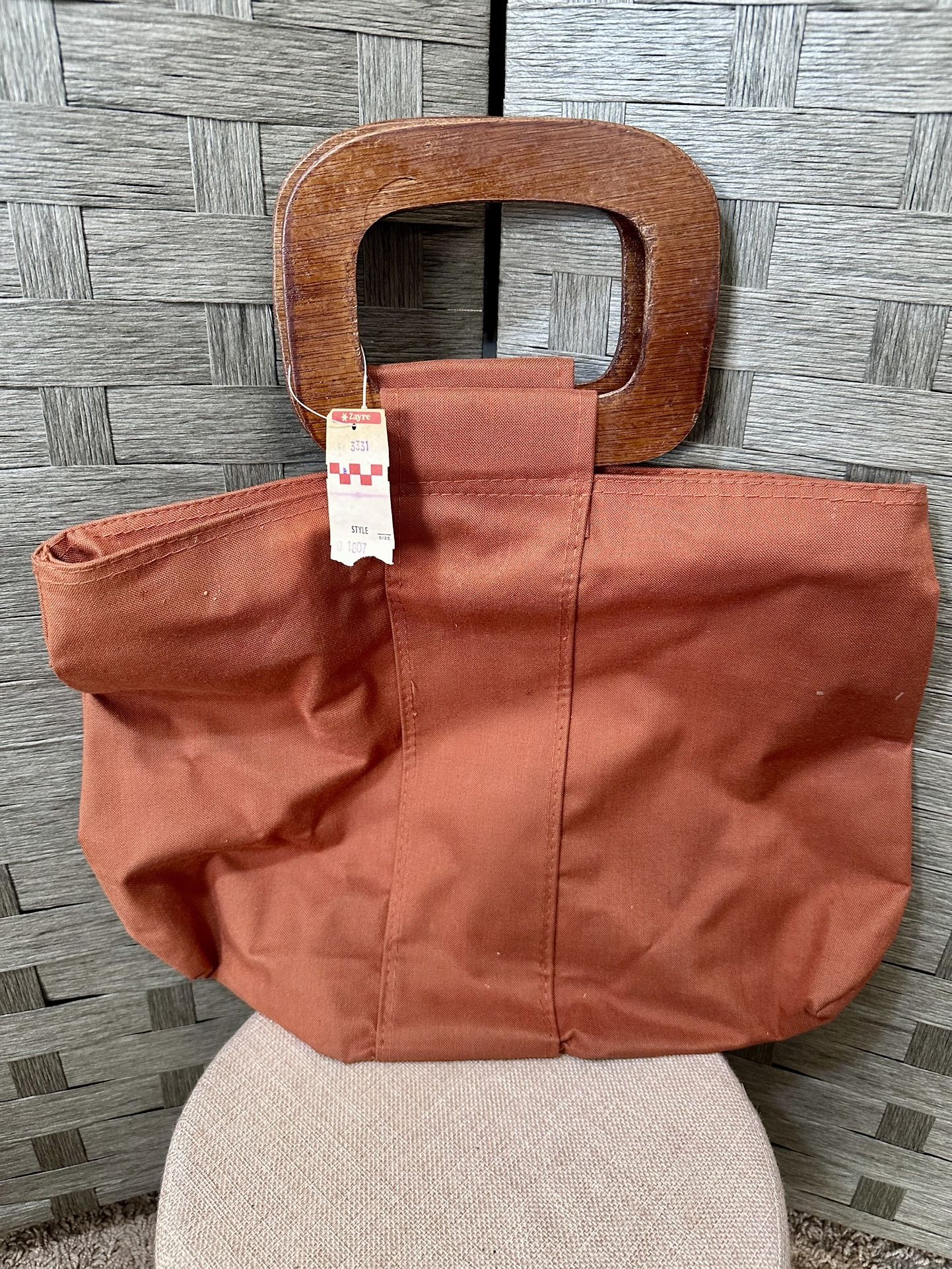 Vintage Orange Tote Bag with Wooden Handles