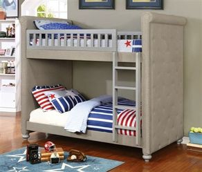 New! SASCHA COLLECTION: GREY UPHOLSTERED TWIN/TWIN BUNK BED $39 Down (NO CREDIT CHECK FINANCING)