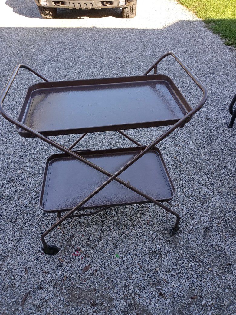 Vintage Rolling Serving Cart/ 27x17x30tall/ Folds Up For Easy Storage