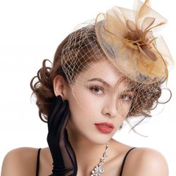 Fascinators Hats for Women Flower Mesh Ribbons Feathers on a Headband and a Clip Tea Party Headwear for Women