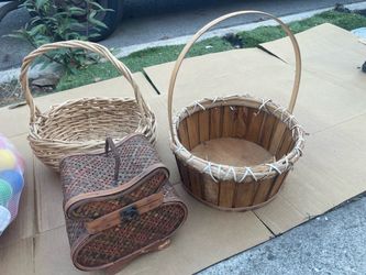 Set of 3 Wicker and Wood Baskets