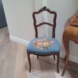 Small Antique Chair With Needlepoint Seat