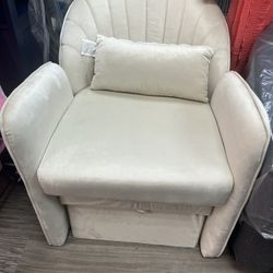 Small Barrel Accent Chair with Footrest, Velvet Modern Comfy Cute Elegant Reading Chairs with Lumbar Pillow Storage Box for Living Room Bedroom