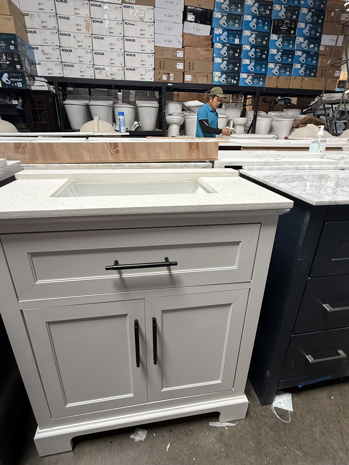 Home Decorators Collection Doveton 30 in. Single Sink White Bath Vanity with Crystal top Bathroom