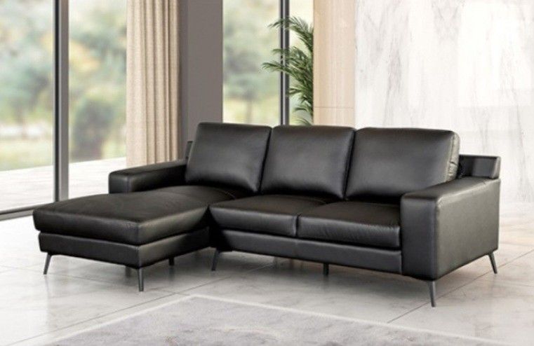 Brand New Black Leather Modern Style Sectional Sofa 