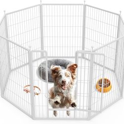 40" Height 8 Panels Fence with Anti-Rust Coating, Metal Heavy Portable Foldable Dog Pen for Medium/Large Dogs RV Camping, White 