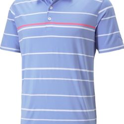Puma Golf Club of Texas Men's XL Blue Striped Polo Shirt Short Sleeve